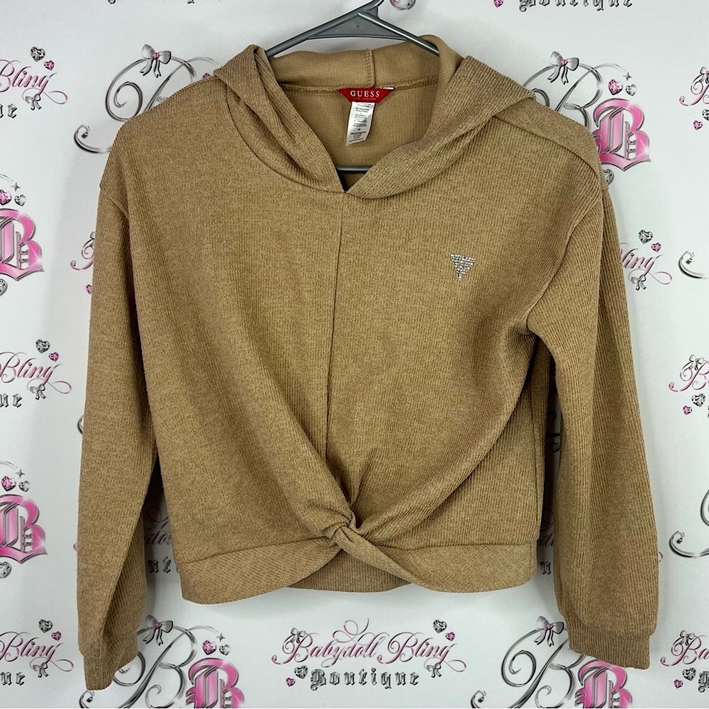 GUESS hoodie pull over sweater rhinestone logo Tan Knotted Women's Hoodie